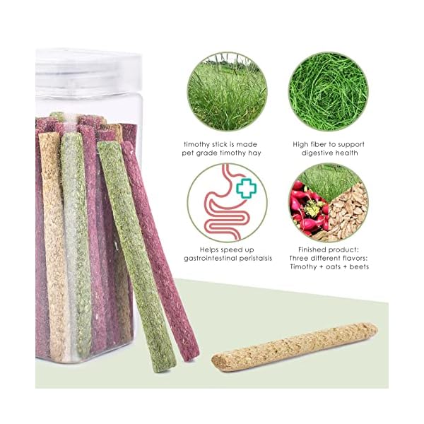 ERKOON 38 Stück Timothy Heu Sticks, Kaninchen Kauspielzeug Spielzeug Meerschweinchen Futter Hamster Kausnacks für Zähne für Kaninchen, Meerschweinchen, Hamster, Chinchilla, Häschen Leckerli – Bild 7