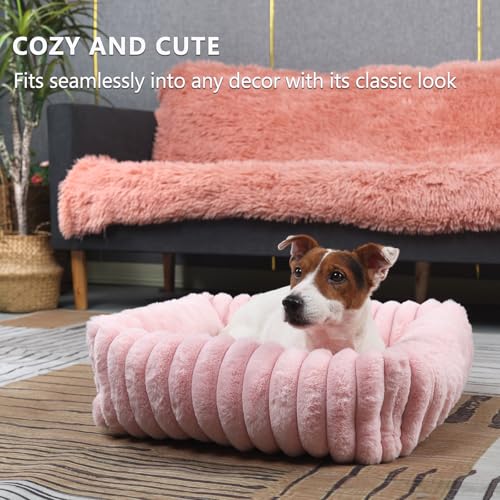 Cute Small Dog Beds for Small Dogs Girl and Cats Washable,Rectangle Cat Bed with Sides Orthopedic Soft Cozy Calming Sleeping Puppy Beds Pink Pet Cuddler Doggie Bed with Anti-Slip Bottom S(20"x19"x5") - Image 5