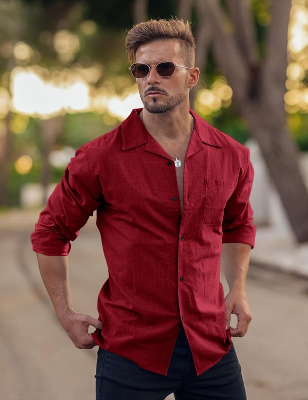 Image of Combo of Men's Casual Cotton Blend Shirt || Long Sleeve Button Down with Spread Collar | Lightweight Breathable Fabric | Stylish Solid Shirt for Beach, Office & Everyday Wear Pack of 2