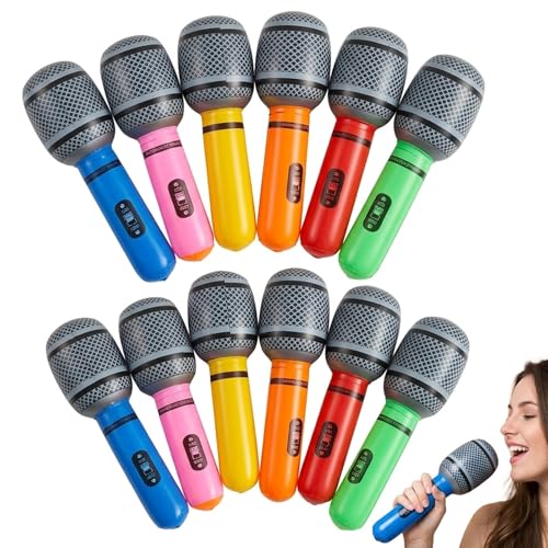 12 Pcs Inflatable Microphone Blow Up Microphone Inflatable Microphones for Parties Party Props Rock Star Pop Star Props Six Colours