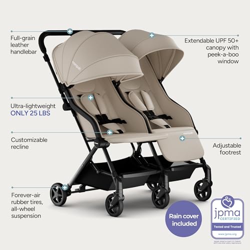 Mompush Lithe Double Stroller, Lightweight Side by Side Stroller for Newborn and Toddler, Easy Fold, Spacious Seats with Recline, UPF50+ Canopy - Image 4