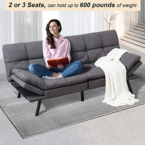 Opoiar Bed Memory Foam Couch Sleeper Sofa Convertible Fabric Futons Arm Rest, Metal Legs, Living Room & Compact Spaces Sofabed, Grey-Update