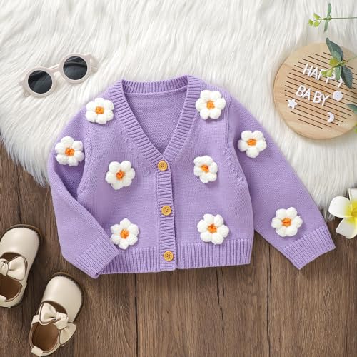 Toddler Baby Girl Sweater Floral Cardigan Knit Long Sleeve Coat Cute Fall Winter Outfits Clothes Infant Newborn4