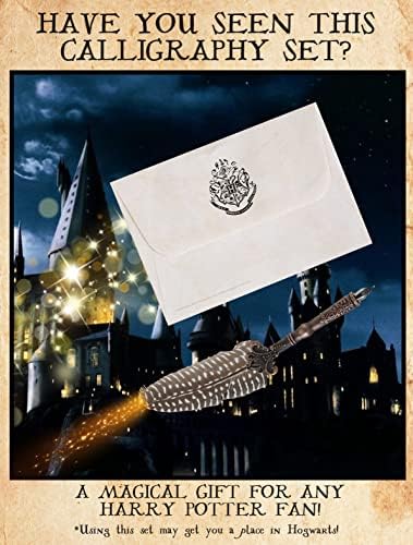 Harry Potter Calligraphy Set, Quill Fountain Pen Ink Set with Paper Envelopes Bottle Ink and Stamp Writing Set Feather Pen, Gifts