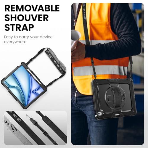 timecity for iPad Air 13 Inch Case M4 2026/ M3 2025/ M2 2024, 360° Rotating Stand, Pencil Holder & Wireless Charging, Shockproof with Screen Protector & Shoulder Strap - for Designers, Black by timecity - Used condition - Image 6