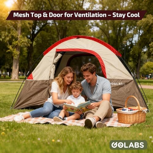 Golabs CT1 2 Person Camping Tent, Easy Set Up in 3 Mins, PU1500mm Waterproof w/Mesh Top & Door with Ventilation, Lightweight 4.4lbs Portable Family Tent with Carry Bag &Interior Storage Pockets &Hook - Image 5