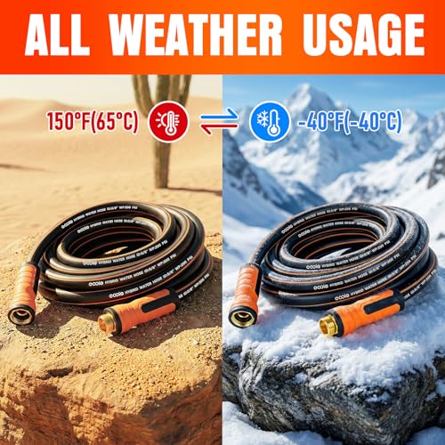 Image of Garden Hose 100 ft x 5 /8 inch, Heavy Duty Water Hose, Flexible and Durable, Kink Resistant Lightweight Hybrid Hose, Leakproof Yard Hose with Male to Female Fittings