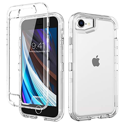 BENTOBEN iPhone SE 2020 Case, iPhone 8 Case, iPhone 7 Case, iPhone 6S Case, iPhone 6 Case, Transparent Clear Heavy Duty Shockproof 3 in 1 Hard PC Soft TPU Bumper Protective Case Cover, Crystal Clear