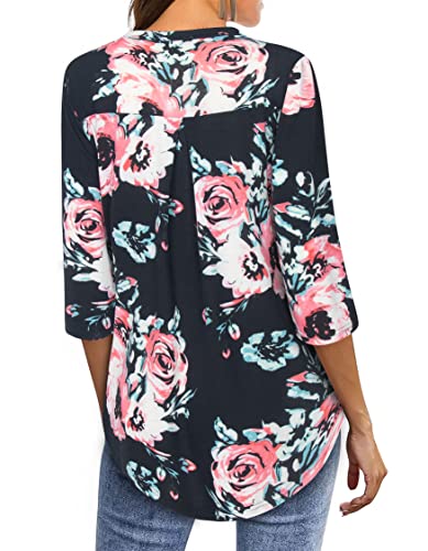 Womens Notch V Neck 3/4 Sleeve Dressy Tunic Shirts Work Blouse3