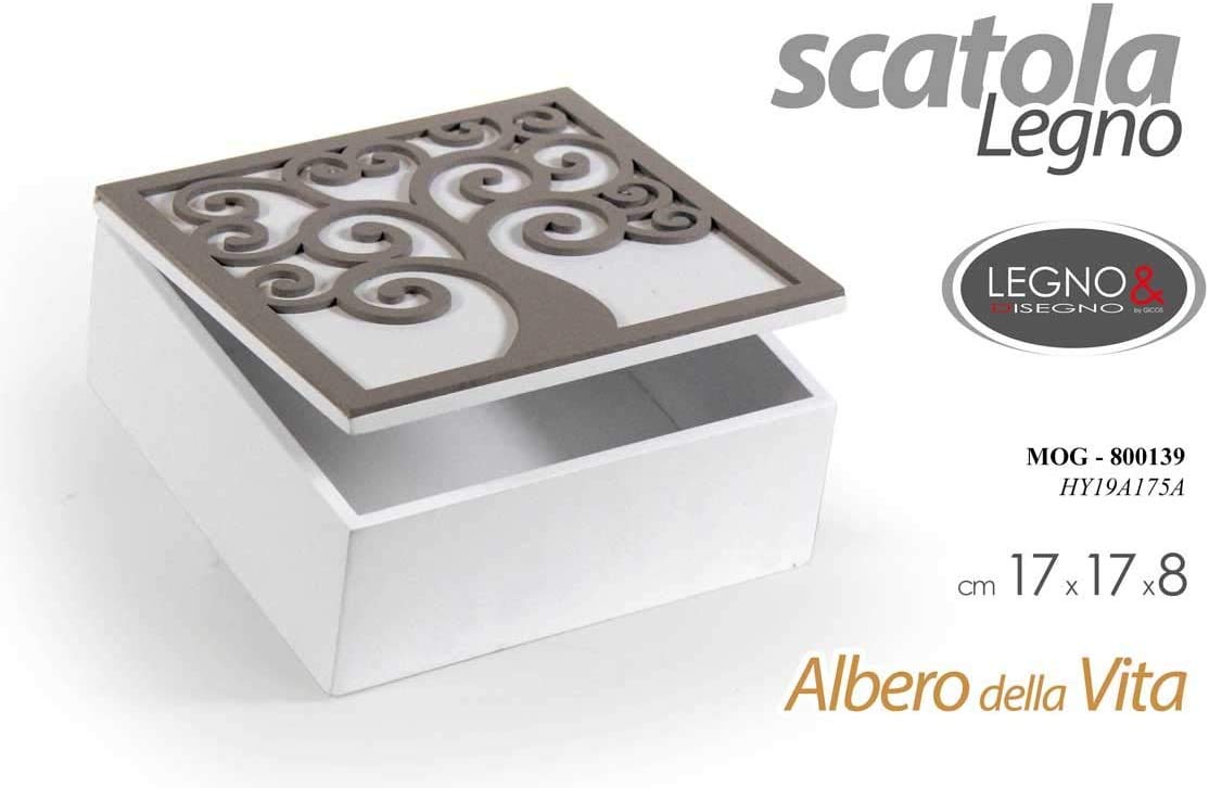 Gicos Scatola Cofanetto in Legno Albero della Vita 17 * 17 * 8 cm Porta bustine Porta Oggetti Shabby Chic YAT-800139
