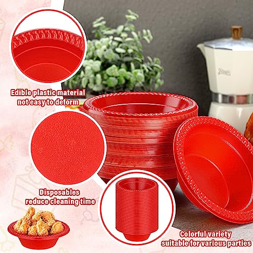 Image of Lallisa 100 Pcs 12oz Red Disposable Plastic Bowls Christmas Party Supplies