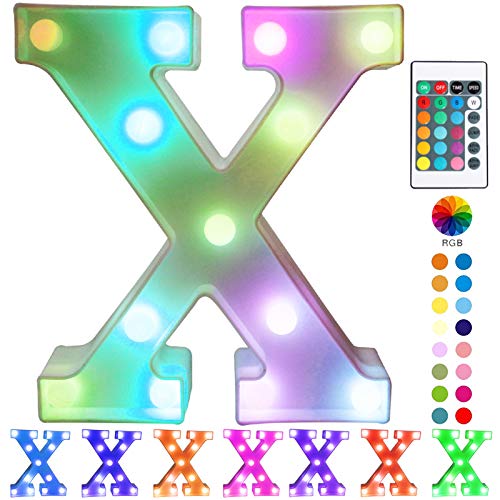 Image of Pooqla Colorful LED Marquee Letter Lights with Remote - Light Up Marquee Signs - Party Bar Letters with Lights Decorations for The Home - Multicolor X