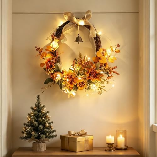 Harvest Fall Wreath for Front Door with Led Lights, Farmhouse Fall Decor, - image 6