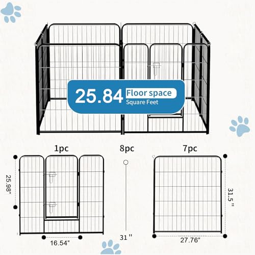 Image of NEWBULIG Dog Playpen Indoor 8 Panels 32 Inch, Metal Outdoor Dog Fence Pen | Heavy Duty Metal Exercise Pen, Foldable Portable, RV Camping, Yard Garden, Small Medium Dogs Pet Pen