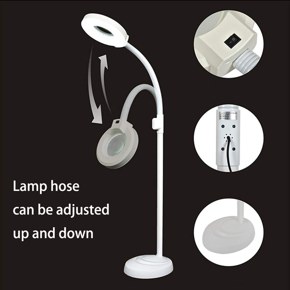 Lupa De Pie con Aumento De 8X, Brazo Giratorio Ajustable, Luz Fría Led, Lámpara Sin Sombras para Lectura, Cuidado De La Piel, Belleza, Manicura, Tatuajes, Salón De SPA Y Sala De Estar.