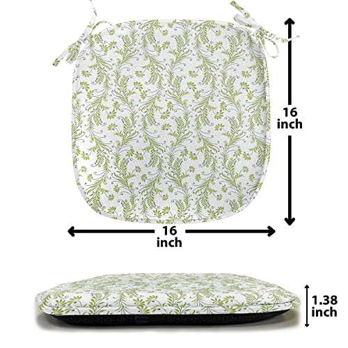 Ambesonne Flower Chair Seating Cushion Set Of 12, Paisley Leaf Antique Stem Swirl Traditional Damask Fashion Stylize Flora, Soft Seat Pads For Office With Anti-Slip Backing, 16"X16", Green Black White #TOP6