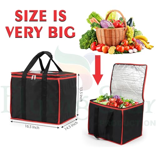 Image of DOUBLE R BAGS Polycarbonate Insulated Grocery & Food Delivery Thermal Bag | Hot & Cold Storage Box for Restaurants | Large Red (34x36x41.9 cm) 1 Compartment, 1 Pocket | (Pack of 1)