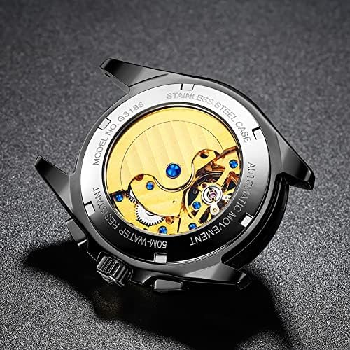 OUPINKE Mens Watches Skeleton Automatic Mechanical Premium with Calendar Sapphire Crystal Tungsten Steel Waterproof Wrist Watch - Image 5