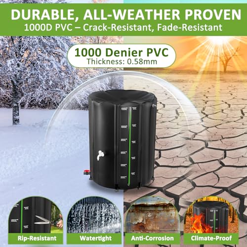 Collapsible Rain Barrel 132 Gallon, Rain Water Collection Barrel, 1000D PVC Rainwater Collection System with Mesh Cover Accessory (Bright Black 132 Gallon)