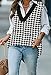 Viottiset Women's Oversized Houndstooth V Neck Knit Sweater Vest Tunic Sleeveless Pullover Top Black Large
