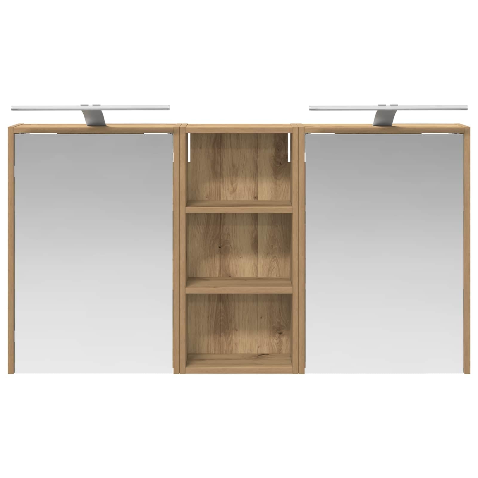 Ensemble de Meubles de Salle de Bain 3 pcs en Bois d'ingénierie avec miroirs réversibles et éclairage LED Blanc, Rangement Suspendu 116 x 16 x 62,5 cm pour optimisation Espace et aménagement