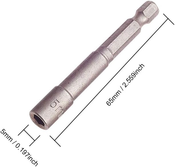 Utoolmart 5Pcs 1/4" Quick-Change Hex Shank 5mm Nut Setter Driver Drill Bit, Metric No-magnetic