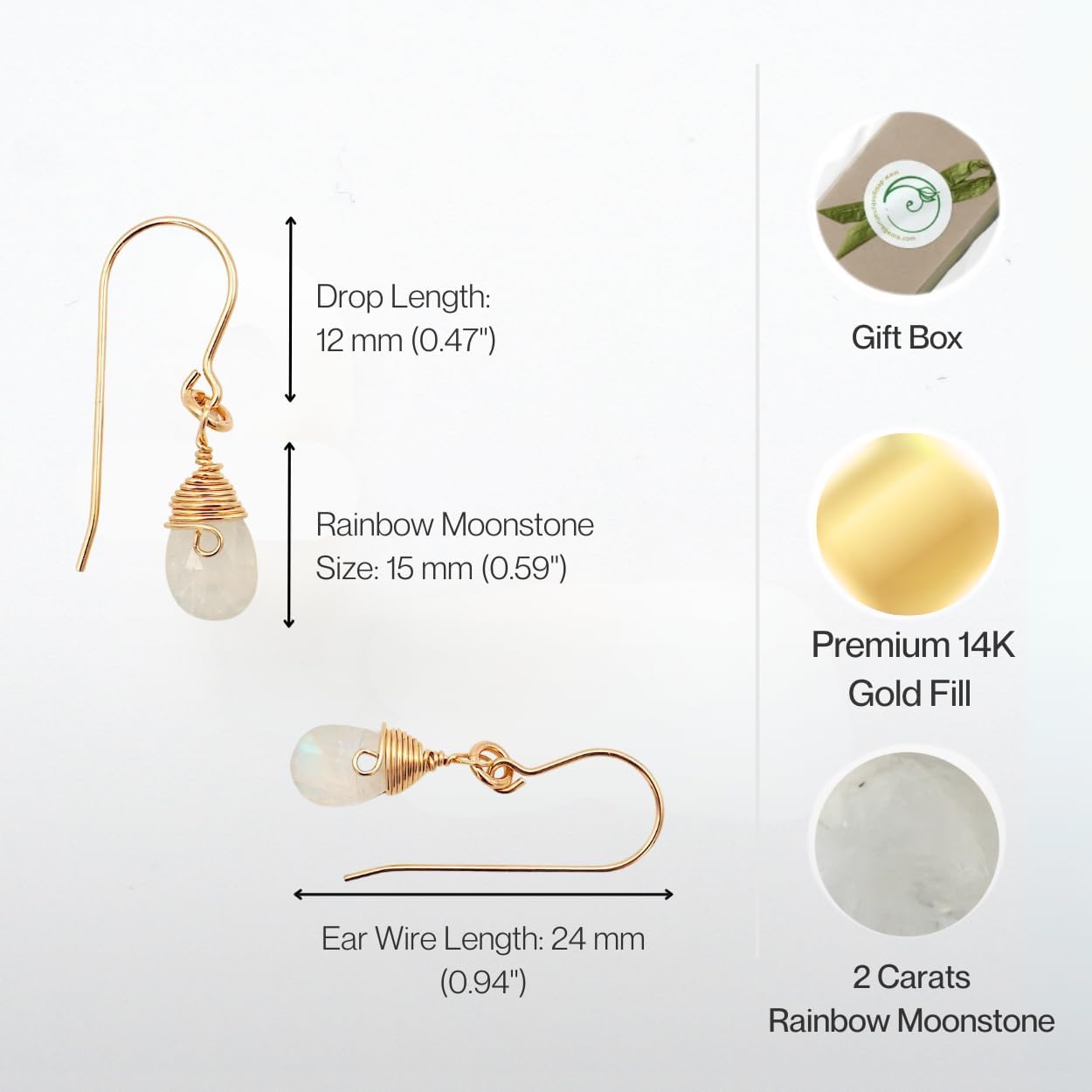 Women’s Birthstone Gemstone Drop Earrings – Gold Filled Dangle Earrings