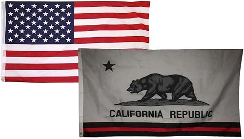 Deluxe 3x5 3x5 Set (2 Pack) USA American & California Thin Red Line Flag by Lumaglow