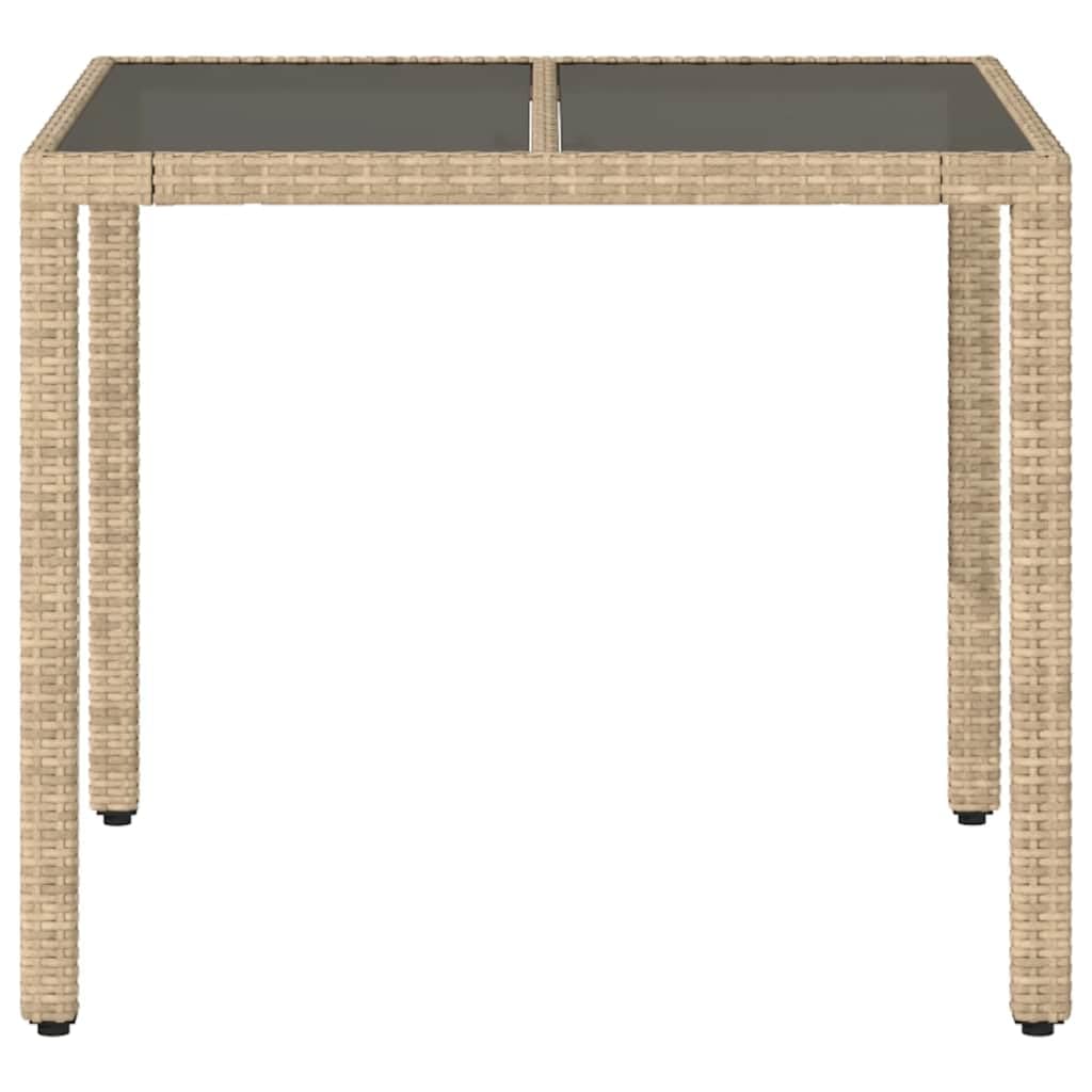 Fengshui Stół ogrodowy ze szklanym blatem, beżowy, 90 x 90 x 75 cm
