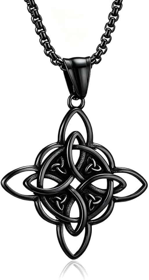 Celtic Witch Knot Necklace for Men Women Stainless Steel Triquetra Trinity Pendant Irish Celtic Knot Amulet Good Luck Protection Jewelry