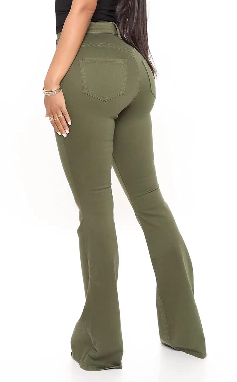 Bell Bottom Jeans for Women High Waisted Skinny Ripped Destroyed Flare Classic Denim Pants Fashion: XX-Large 2078army Green