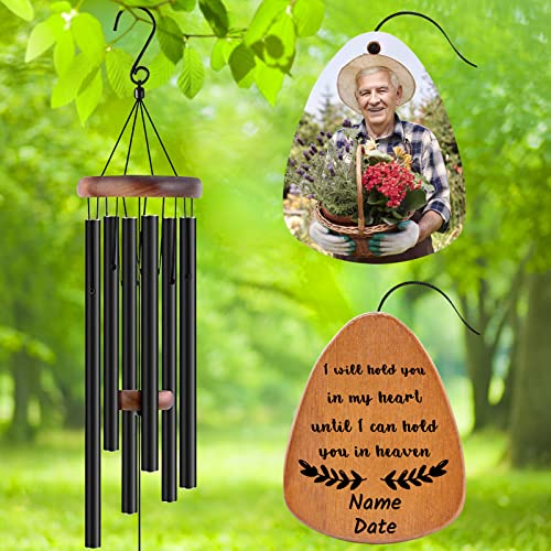 Image of Personalized Custom Wind Chimes Memorial Gift for Loss of Loved One Mother Dad Mom Dog Pets Customized Outdoor Sympathy Wind Chimes with Photo Text