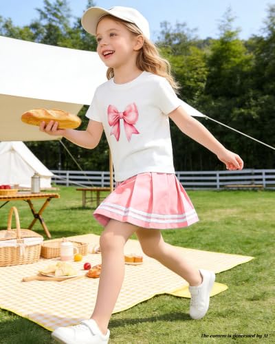 Image of Betusline Girls Skirt Set JK School Uniform 2-Piece Outfit - Short Sleeve & Webbing Solid Skirt,4-14Y