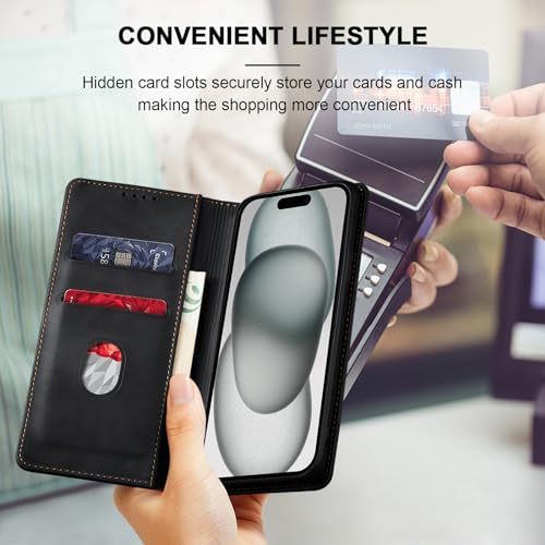 Image of Jasonyu Flip Wallet Case for iPhone 15 Plus,Black