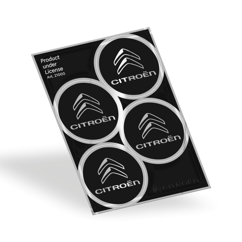 4R Quattroerre.it Adesivi Copriruota Ufficiali Citroen 4 Loghi 48 mm Nero