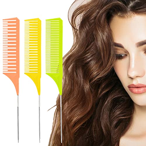 JTENG 3 Pièces Peigne a Queue, Peigne Queue de Rat Metal Peigne de Coiffure Spécial Antistatique pour Teindre et Tresser Les Cheveux
