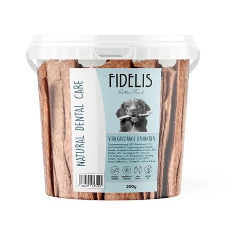 Fidelis - Vitalkaustange Kaninchen - Zahnpflege Snacks für Hunde 500g-Eimer - Luftgetrocknete Leckerlis aus 100% Natürlichen Rohstoffen zur Zahnhygiene