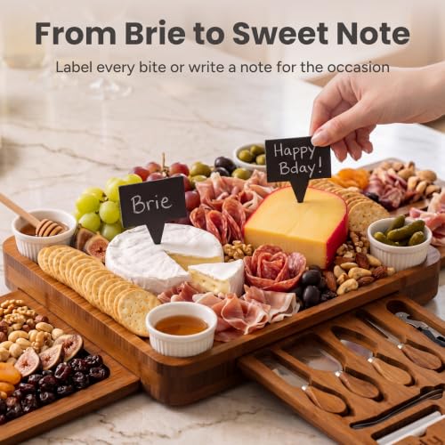 Image of SMIRLY Charcuterie Boards Set, Large Cheese Board Set, Carbonized Bamboo