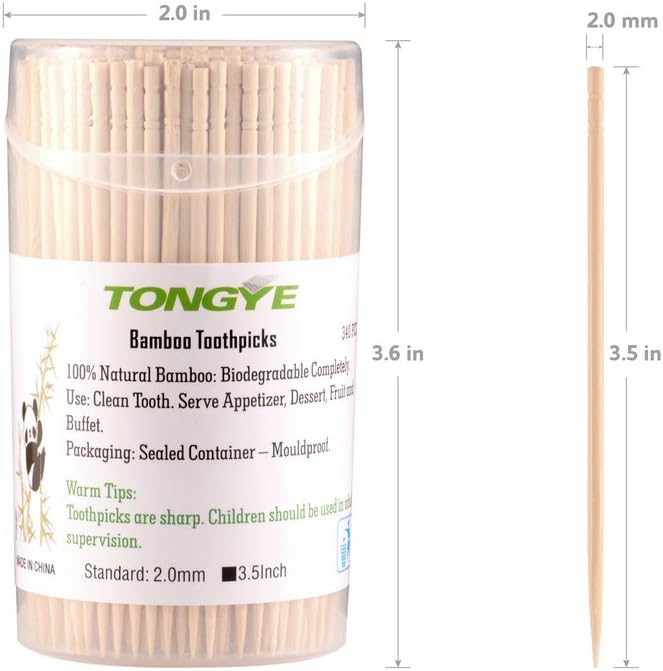 Fеаturеd Prоduсt TONGYE Bamboo Toothpicks 3.5 Inch with Clear Cylinder Holder. Ornate Kokeshi Style Skewers for Party, Appetizer, Olive, Barbecue, Fruit and Teeth Cleaning. 340 PCS (1 Pack)