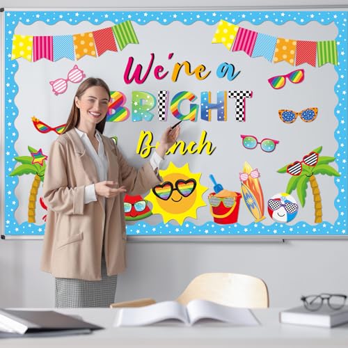 Image of gisgfim Sun Sunglasses Bulletin Board Decorations Summer Hawaiian Paper Cutouts Tropical We're A Bright Bunch Classroom Bulletin for Back to School Teacher Student Door Wall Chalkboard Decor Supplies