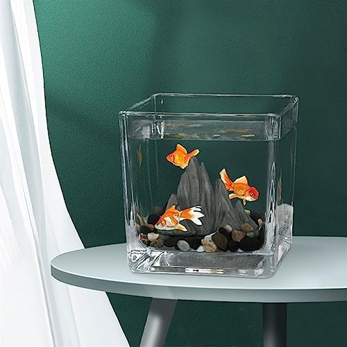 Small Square Fish Bowl Aquarium - Desktop Eco-Friendly Micro Landscape for Office & Guest Room Decor - Glass Teacup Design Fish Tank Ornaments (L)