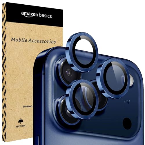 Image of amazon basics Camera Glass Lens Protector Ring for iPhone 17 Pro Case Friendly with Edge to Edge Coverage and Easy Installation (Blue)