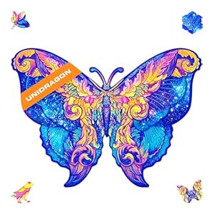UNIDRAGON Original Wooden Jigsaw Puzzles – Intergalaxy Butterfly, 199 pcs, Medium 12.6″x9″, Beautiful Gift Package, Unique Shape Best Gift for Adults and Kids