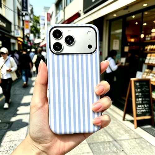 Image of for iPhone 17Pro Case Cute Phone Case,Compatible with MagSafe,Dual Layer Shockproof Protective Phone Cover,Hard Shell + Silicone Cover,Fashion Design for Women Girls,Striped Blue