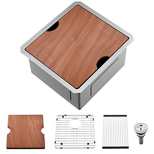Unterbau Bar Spüle Edelstahl-SOMRXO 17 Zoll Unterbau Workstation Bar Spüle 16 Gauge Edelstahl Küchenspüle Kleine Küchenspüle Vorbereitung Spüle oder Bar Spüle Unterbau Cover