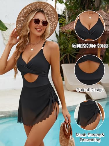 Blooming Jelly Women One Piece Swim Dress Tummy Control Bathing Suits Gold Metal V Neck Swimsuits Tie Back Mesh Swimwear3