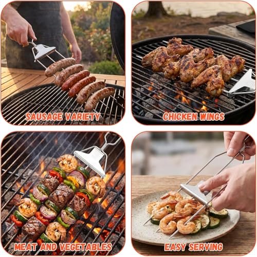 Pinchos para parrilla de barbacoa de acero inoxidable con accesorios de asado fácil 6