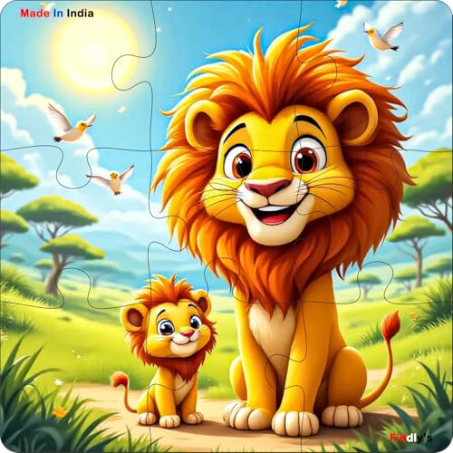 Image of Fiddlys Single Layered Wooden Jigsaw Puzzle Games for Children & Kids -9 Pieces Age 2 3 4 5 6 Year Old Years Old Girls & Boys Animals Jigsaw Puzzle (Pack of 6 Wild Animal)