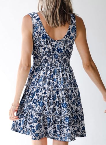 Image of Dokotoo Womens Summer Dresses 2026 Sleeveless Button Down Smocked Empire Waist Ruffle Tiered Casual Swing Mini Dress