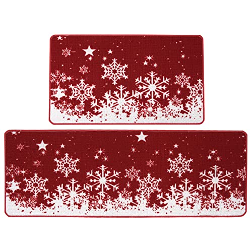 Caromio Christmas Kitchen Rug Sets Xmas Holiday Snowflake Kitchen Mat 2 Pieces Non-Slip Decorative Doormat Area Runner Carpet Set Bath Floor Mat For Home Decoration, 17"X29"+17"X47" #TOP1